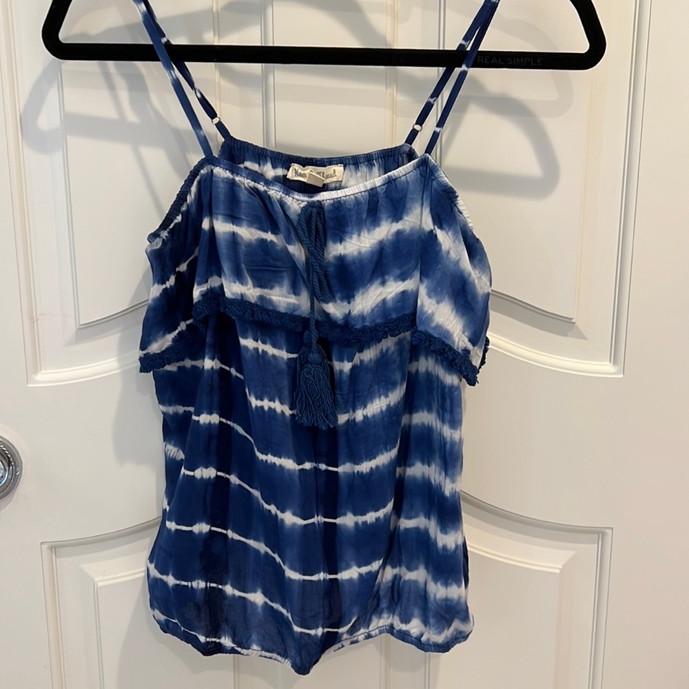Blue and white tie-dye tank